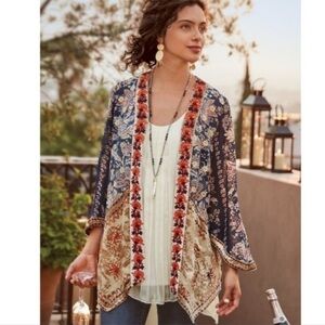 Soft Surroundings Moonlight Garden Kimono Topper Womens LP Boho Velvet Festival
